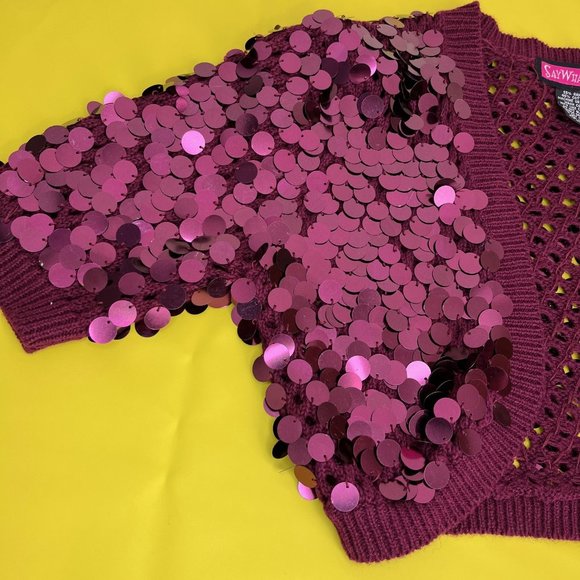 Say What? Y2K Sequin Bolero Shrug, Berry Purple Color, Size Large - Picture 2 of 10